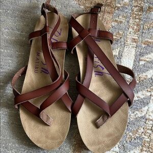 Malibu Blowfish Brown Strappy Cross-Front Sandals size 7.5
